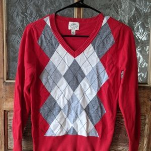 St John's bay red argyle women sweater small